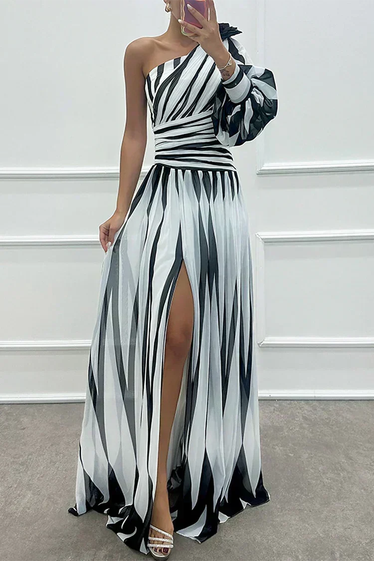 Isla & June | Elegant Striped Maxi Dress with One Shoulder