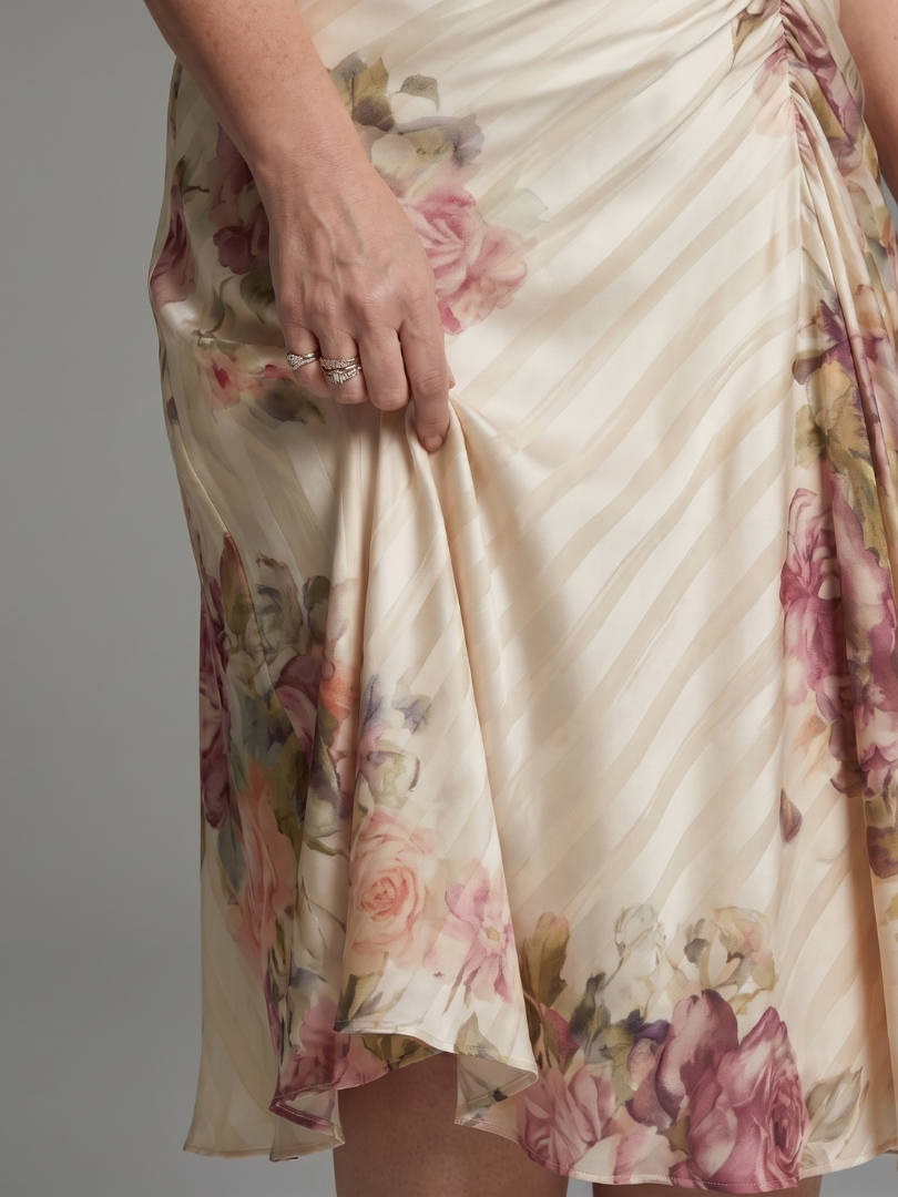 Isla & June | Flutter Sleeve Wrap Floral Stripe Print Midi Dress