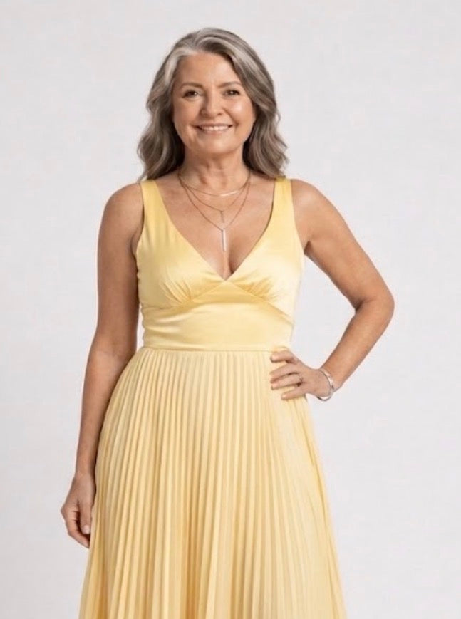 Isla & June | Pleated V-Neck Maxi Dress