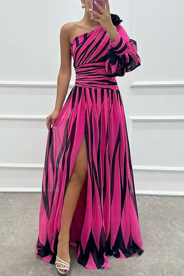 Isla & June | Elegant Striped Maxi Dress with One Shoulder