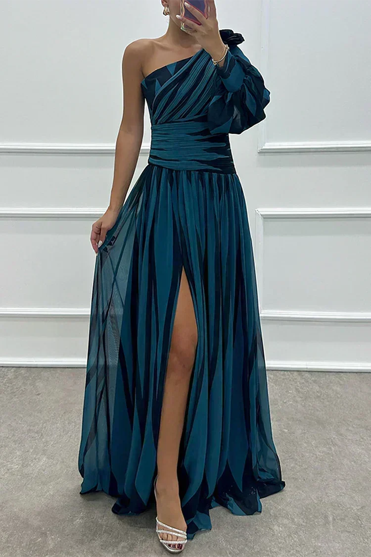 Isla & June | Elegant Striped Maxi Dress with One Shoulder