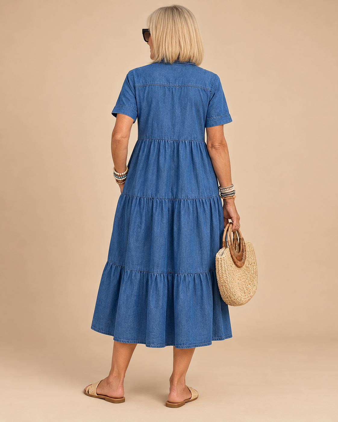 Odelia Relaxed Tiered Button-Front Midi Dress