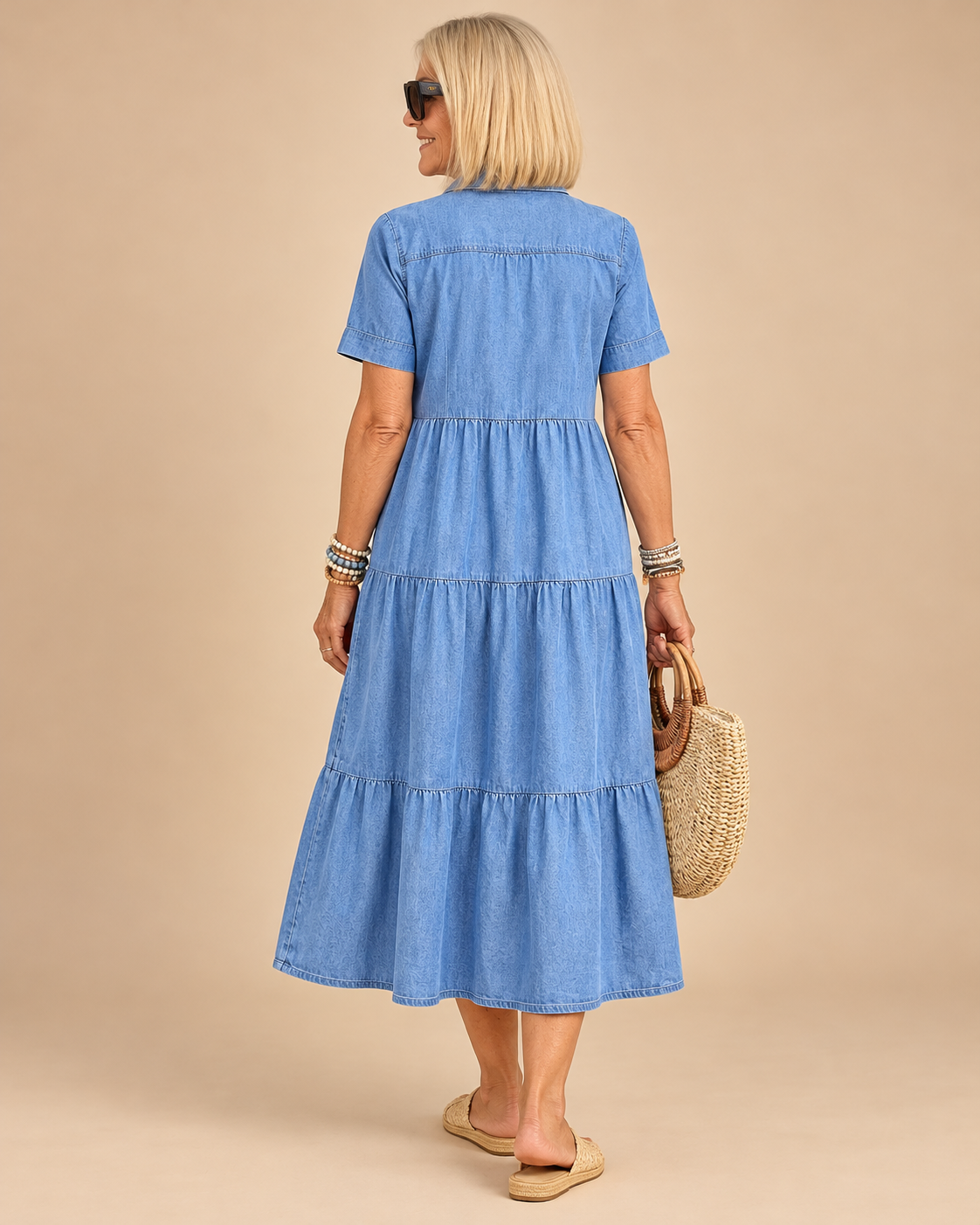 Odelia Relaxed Tiered Button-Front Midi Dress