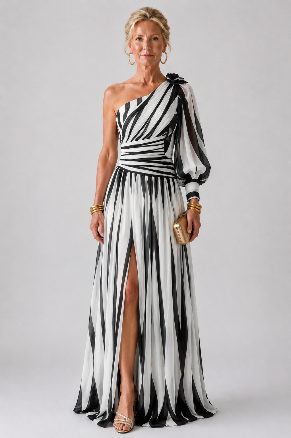 Isla & June | Elegant Striped Maxi Dress with One Shoulder