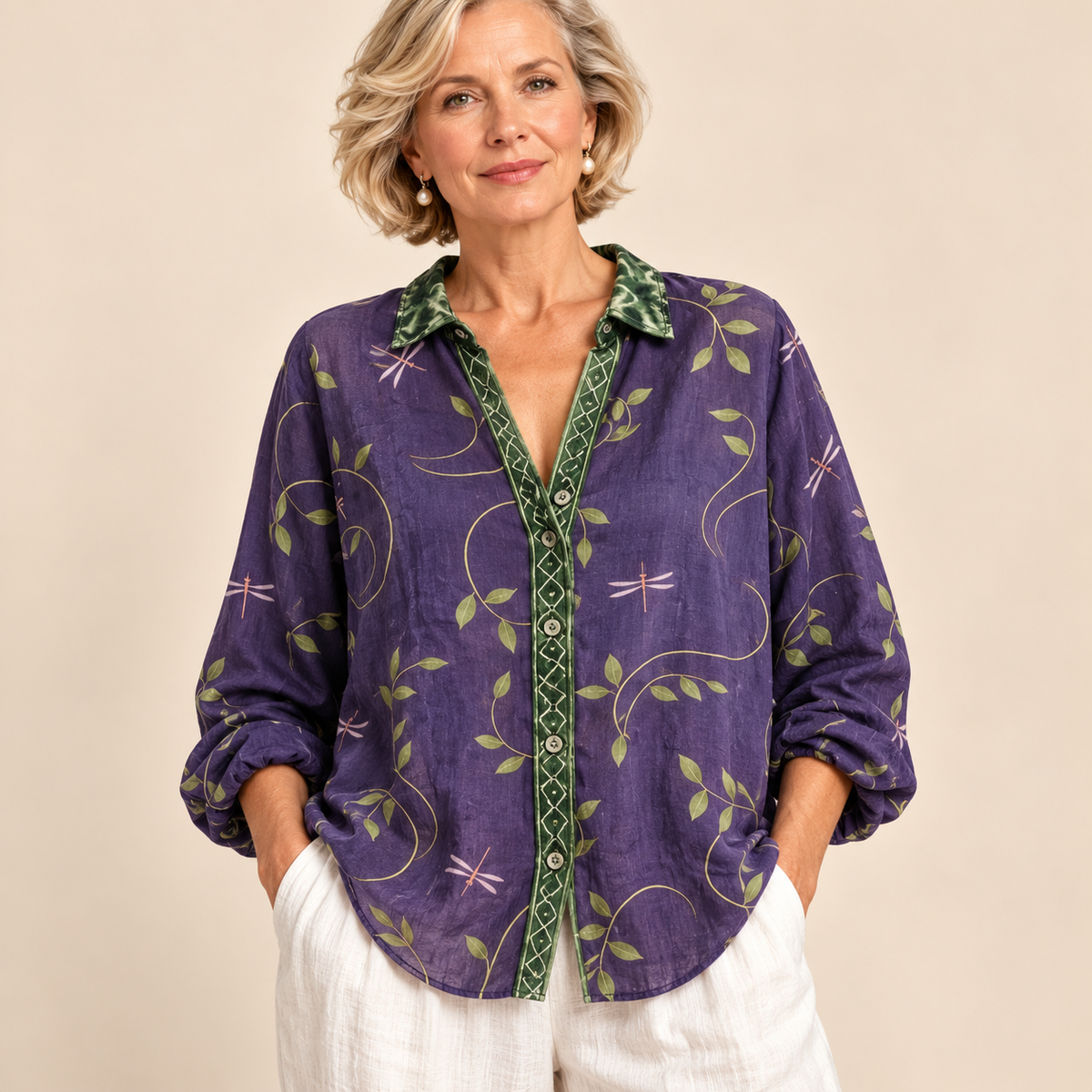 Helena | Women's Linen Long Sleeve Button-Down Blouse