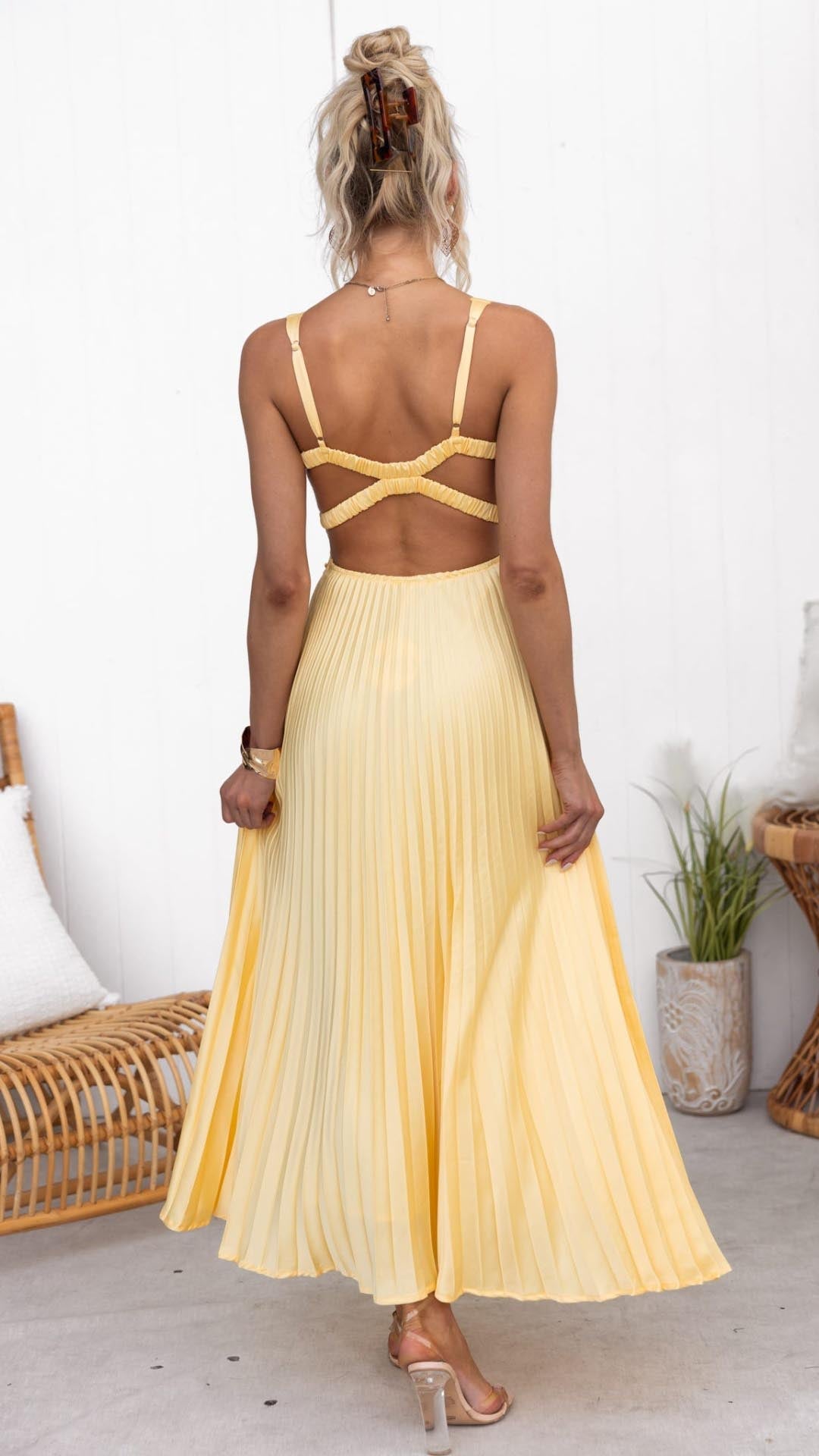 Isla & June | Pleated V-Neck Maxi Dress